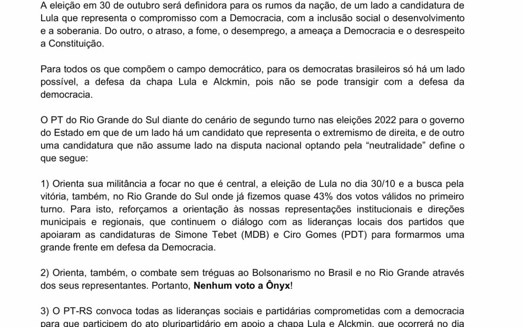 Governo do Rio Grande: Resolução política do PT-RS